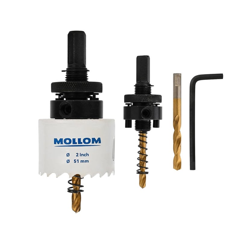Mollom (51mm | 2") HSS M42 with 8% Cobalt BI-Metal Hole Saw with 2 Pilot Drill Bits & Arbor Smooth Cutting for PVC,Drywall,Wood,Plastic,Gypsum Board,Rubber - Image 1